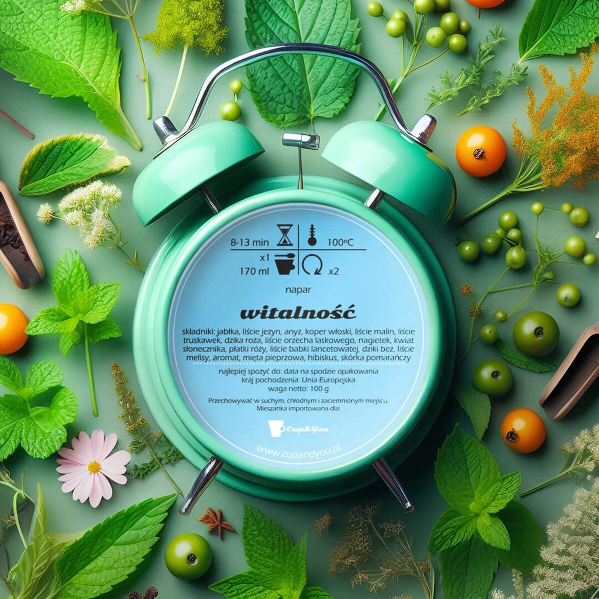 Herbata ziołowa WITALNOŚĆ o smaku czerwonych owoców z miętą PREMIUM Cup&You - herbata liściasta sypana mieszanka napar susz - gotowa na prezent upominek