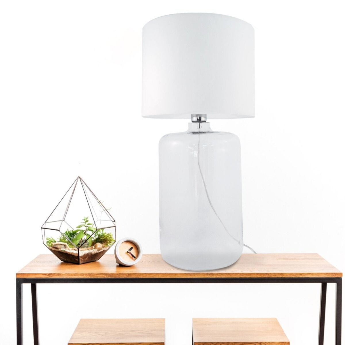 Stojąca LAMPKA nocna AMARSA 5506WH Zumaline szklana LAMPA stołowa biała przezroczysta