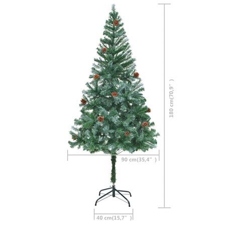 vidaXL Sztuczna choinka z lampkami, bombkami i szyszkami, 180 cm