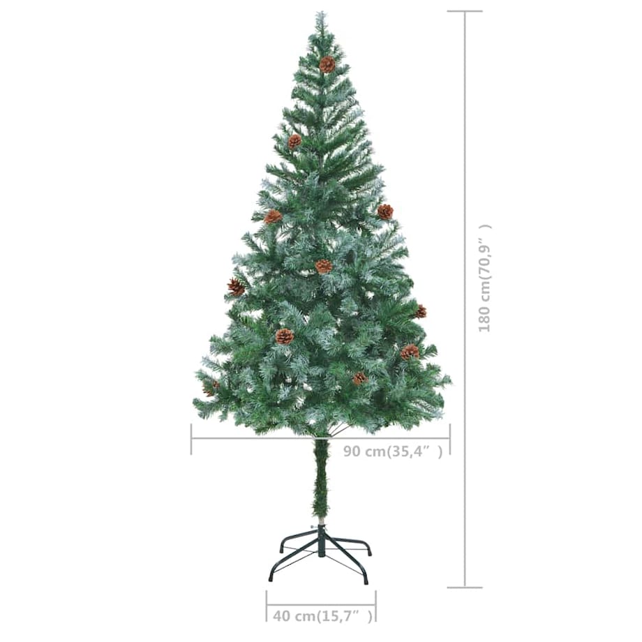 vidaXL Sztuczna choinka z lampkami, bombkami i szyszkami, 180 cm