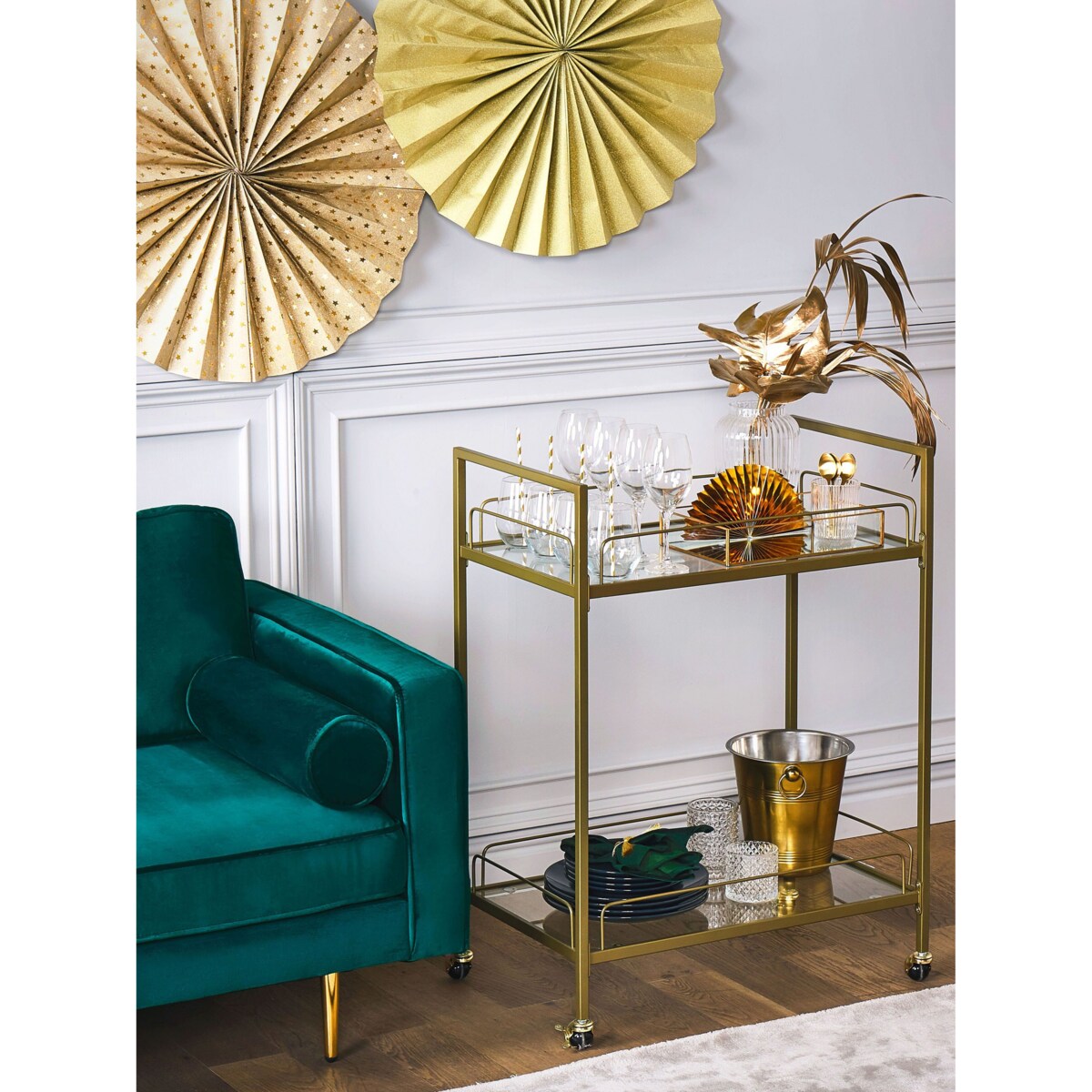 Metalowy wózek kuchenny 2-poziomowy złoty VENETA