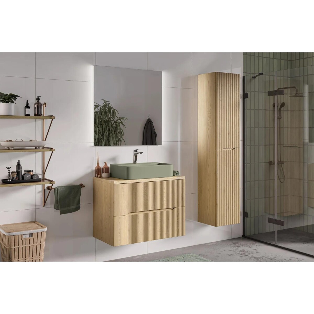 Szafka pod umywalkę nablatową NORDIC CREMONA 2S 80cm dąb cremona z blatem