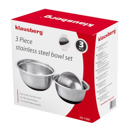 Zestaw 3 misek stalowych z podstawą silikonową miski kuchenne KLAUSBERG