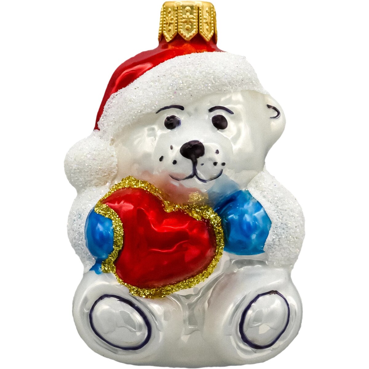 Bombka choinkowa: Miś polarny w czapce Świętego Mikołaja z sercem