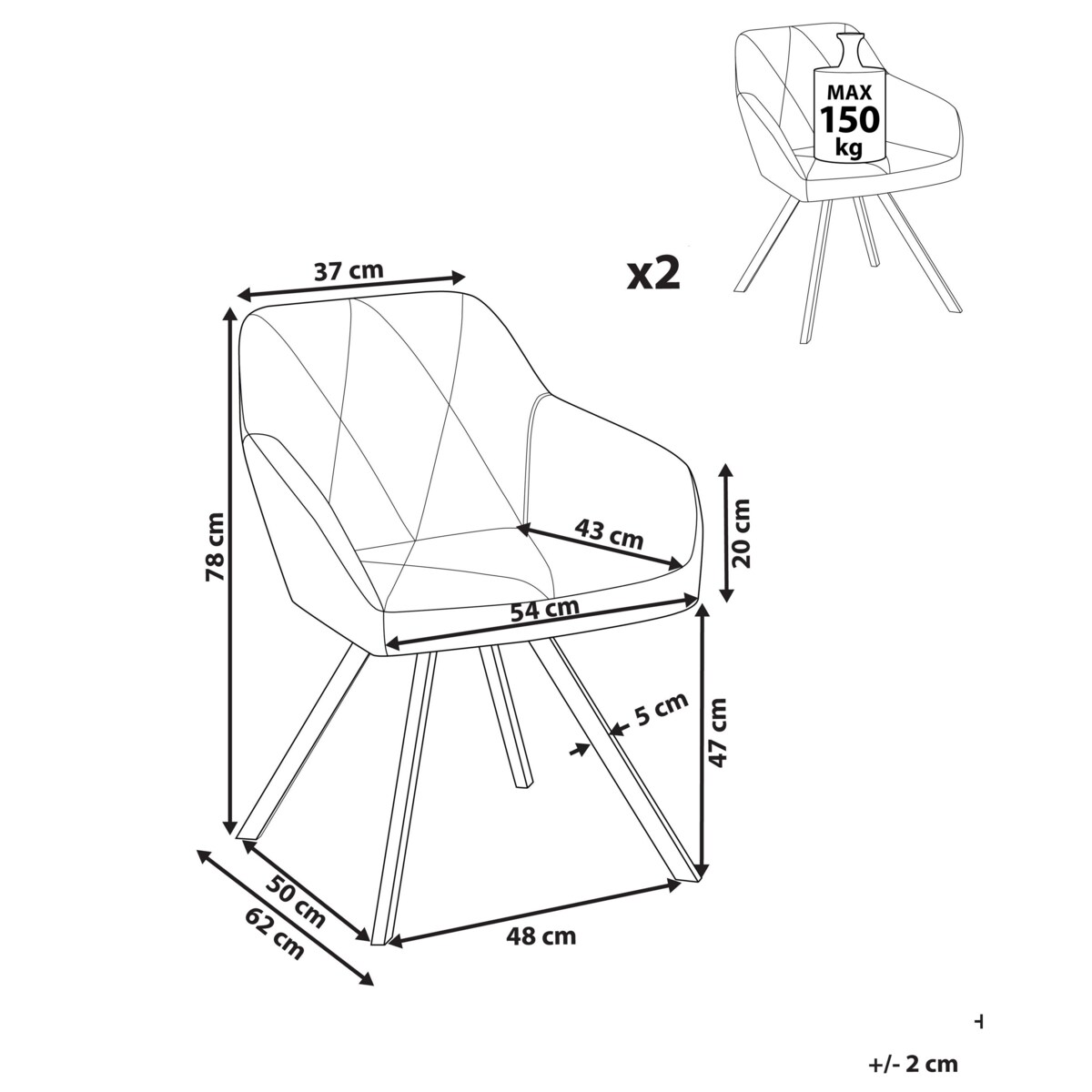 Zestaw 2 krzeseł niebieski MONEE