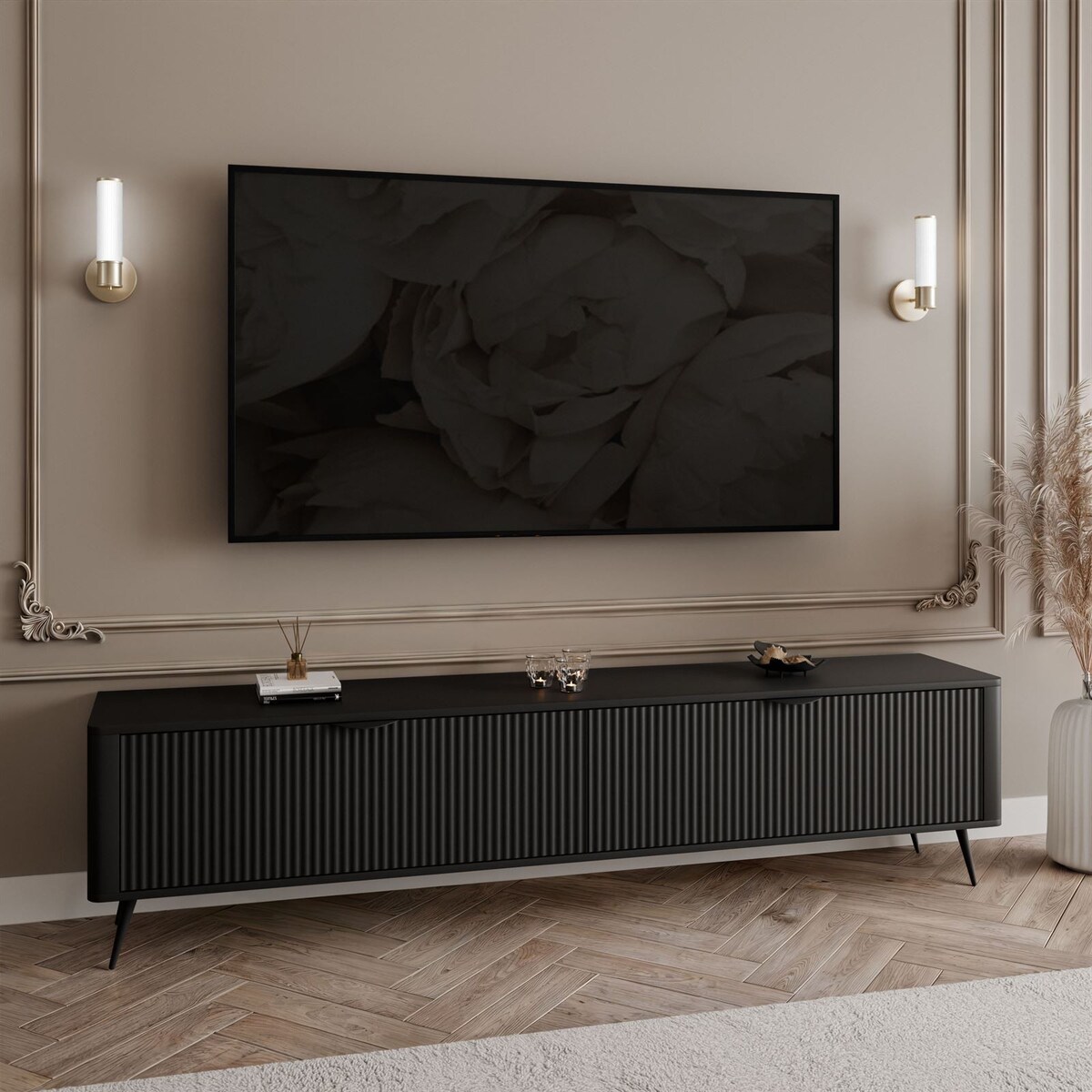 Szafka RTV SCARLETT 2D 200 cm na nóżkach czarna