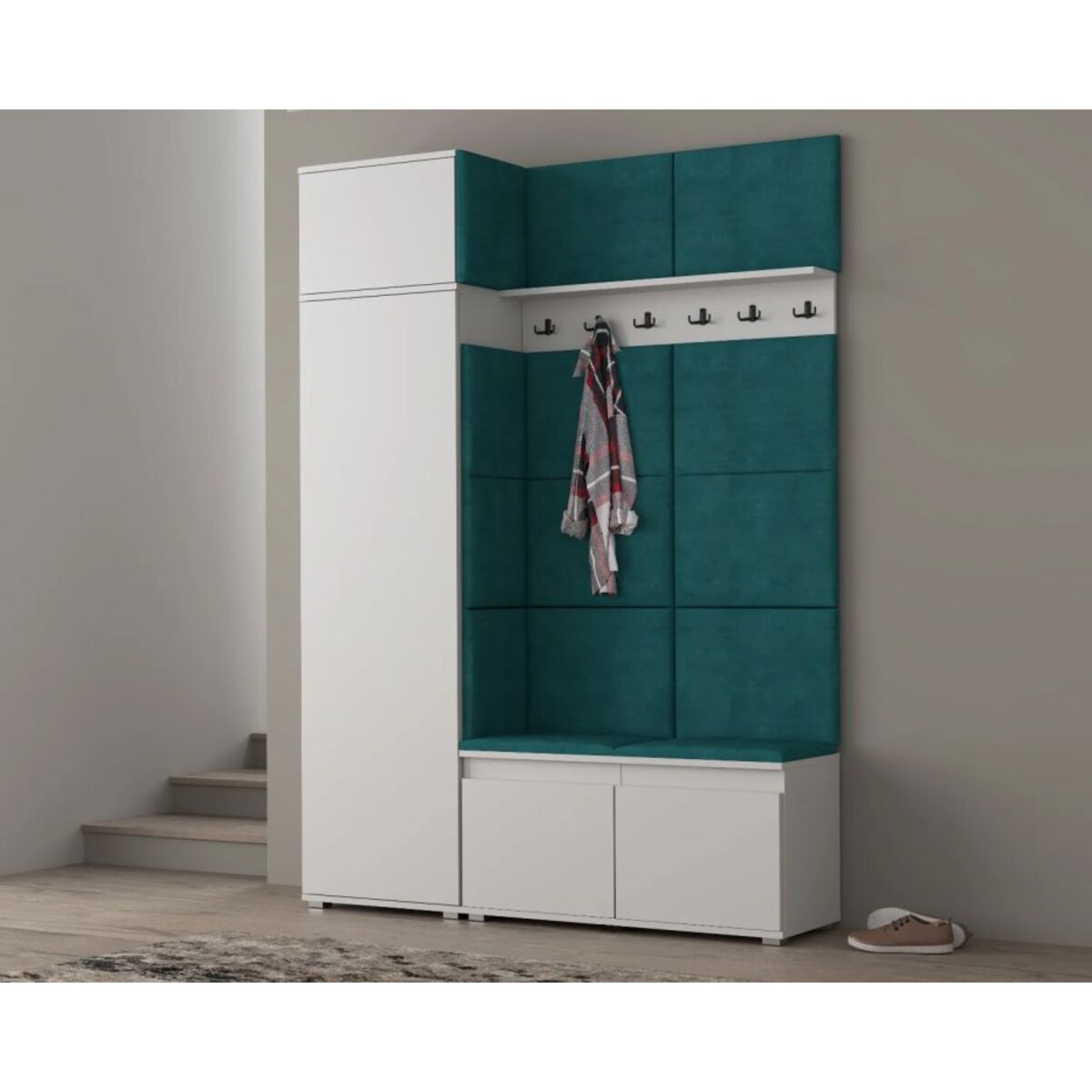 Garderoba z nadstawką i siedziskiem SINGAPUR 154 do przedpokoju biała/zielona