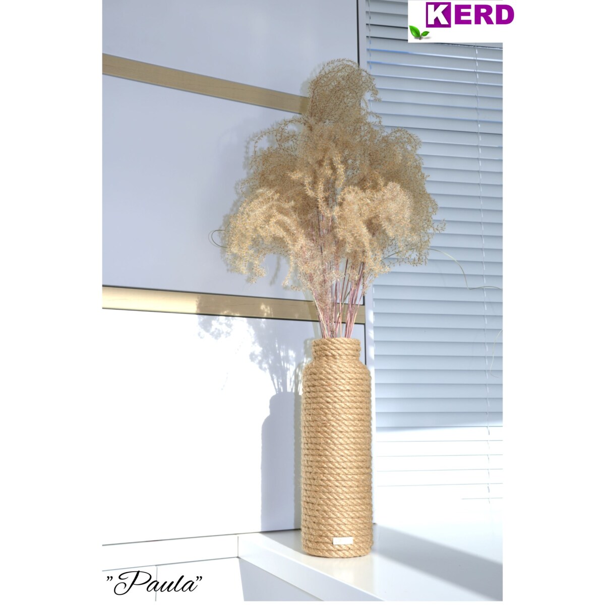 Wysoki wazon Paula w stylu BOHO jutowy do suszonej trawy i kwiatów * pleciony sznurek jutowy naturalny do trawy pampasowej kompozycji 33 cm styl skandynawski