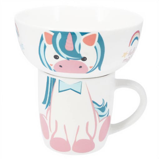 Zestaw prezentowy dla dziecka: miska i kubek z porcelany, 600 ml + 360 ml
