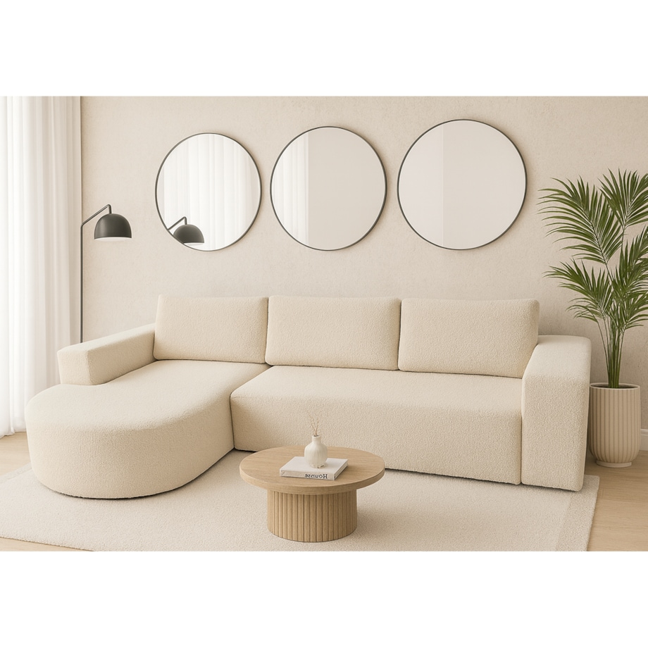 Narożnik Vello z funkcją spania do salonu, lewostronny-boucle-Catch Me beż