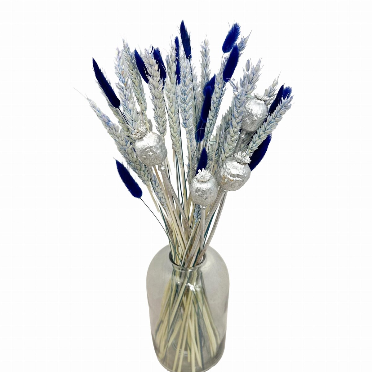 Zestaw suszonych kwiatów do wazonu Silver roz. S - makówka, pszenica, lagurus