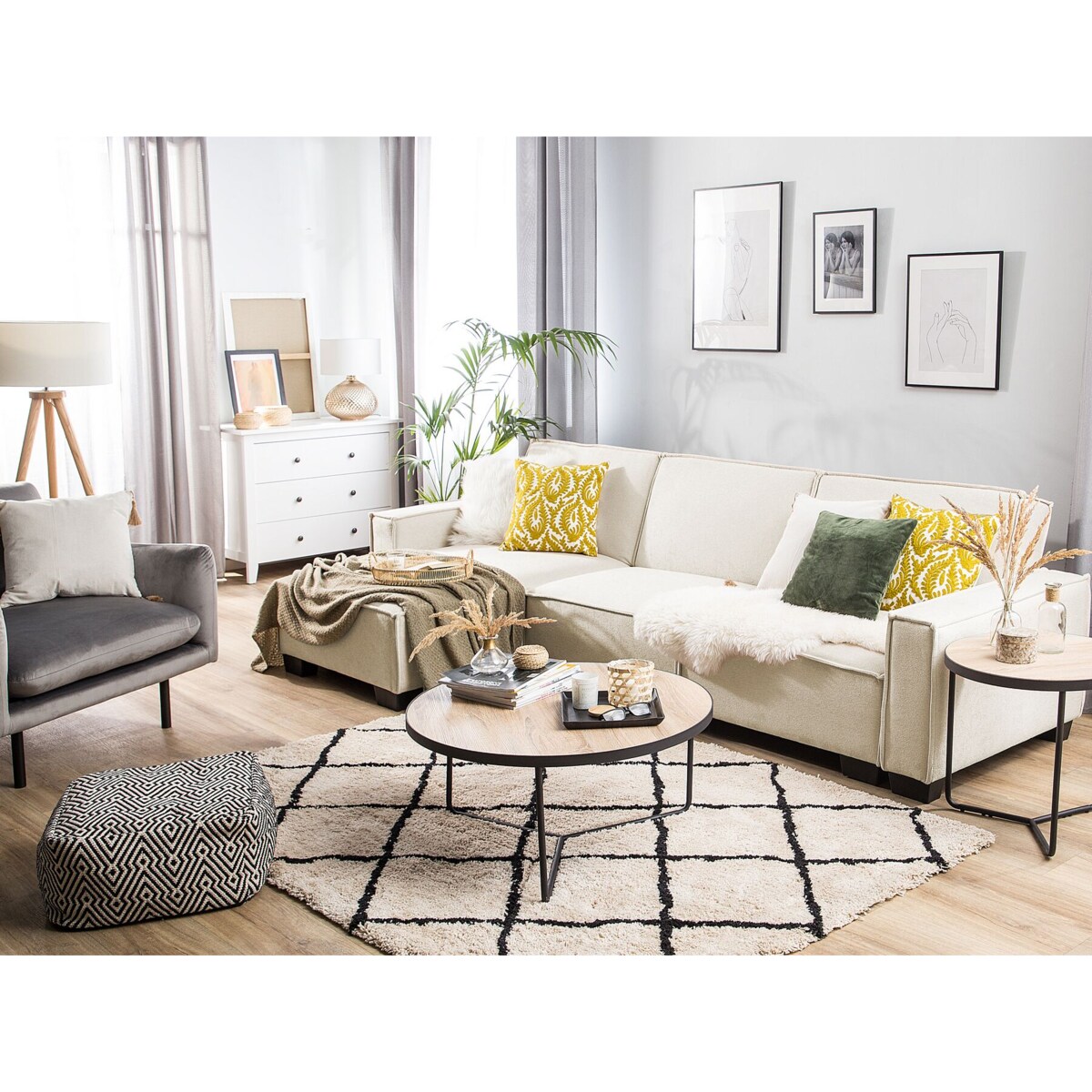 Narożnik prawostronny rozkładany beżowy ROMEDAL