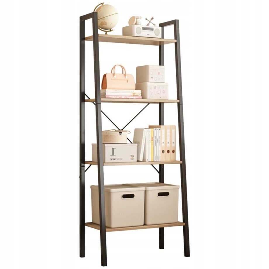 Regał na książki stojący rustykalny drabinka loft retro jasny brąz 4 półki
