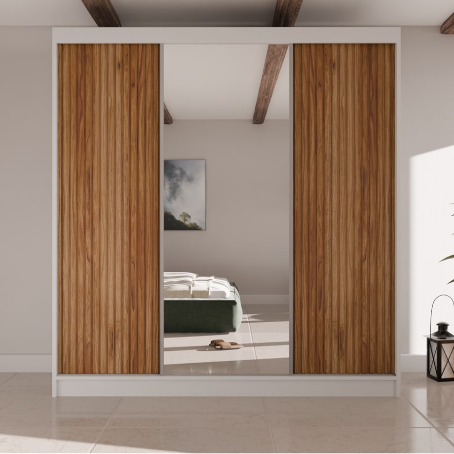 Szafa przesuwna V200 z lustrem i szufladami- biała+ ryfle catania