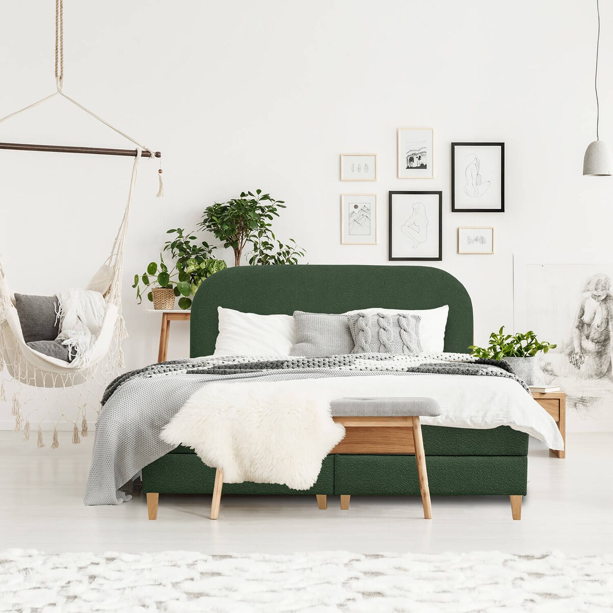 Łóżko kontynentalne CATRINE 120x200 z pojemnikiem, Butelkowa Zieleń, tkanina Baloo 2089