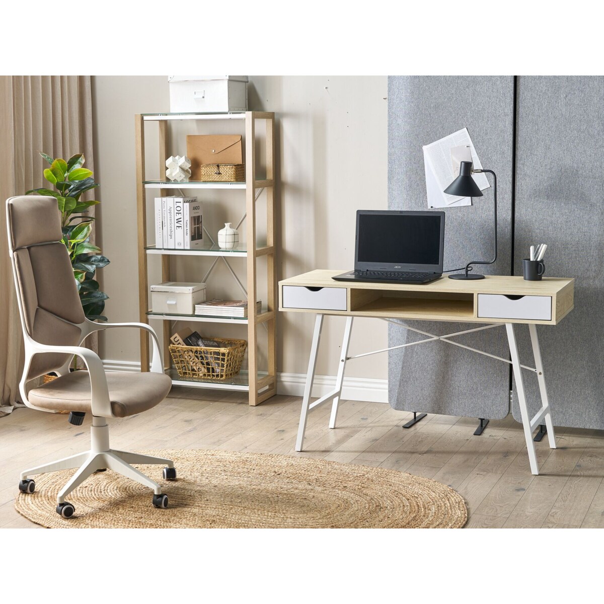 Zestaw mebli biurowych jasne drewno z białym JENKS/CLARITA