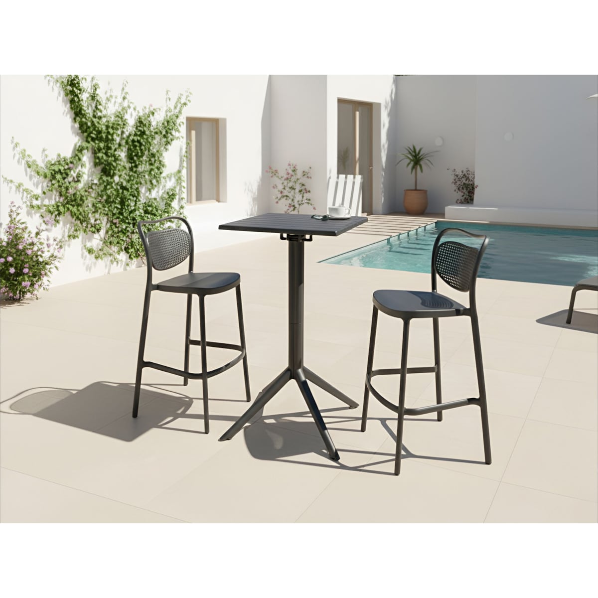 Stolik ogrodowy barowy LEMNOS 60 cm 60 cm Czarny