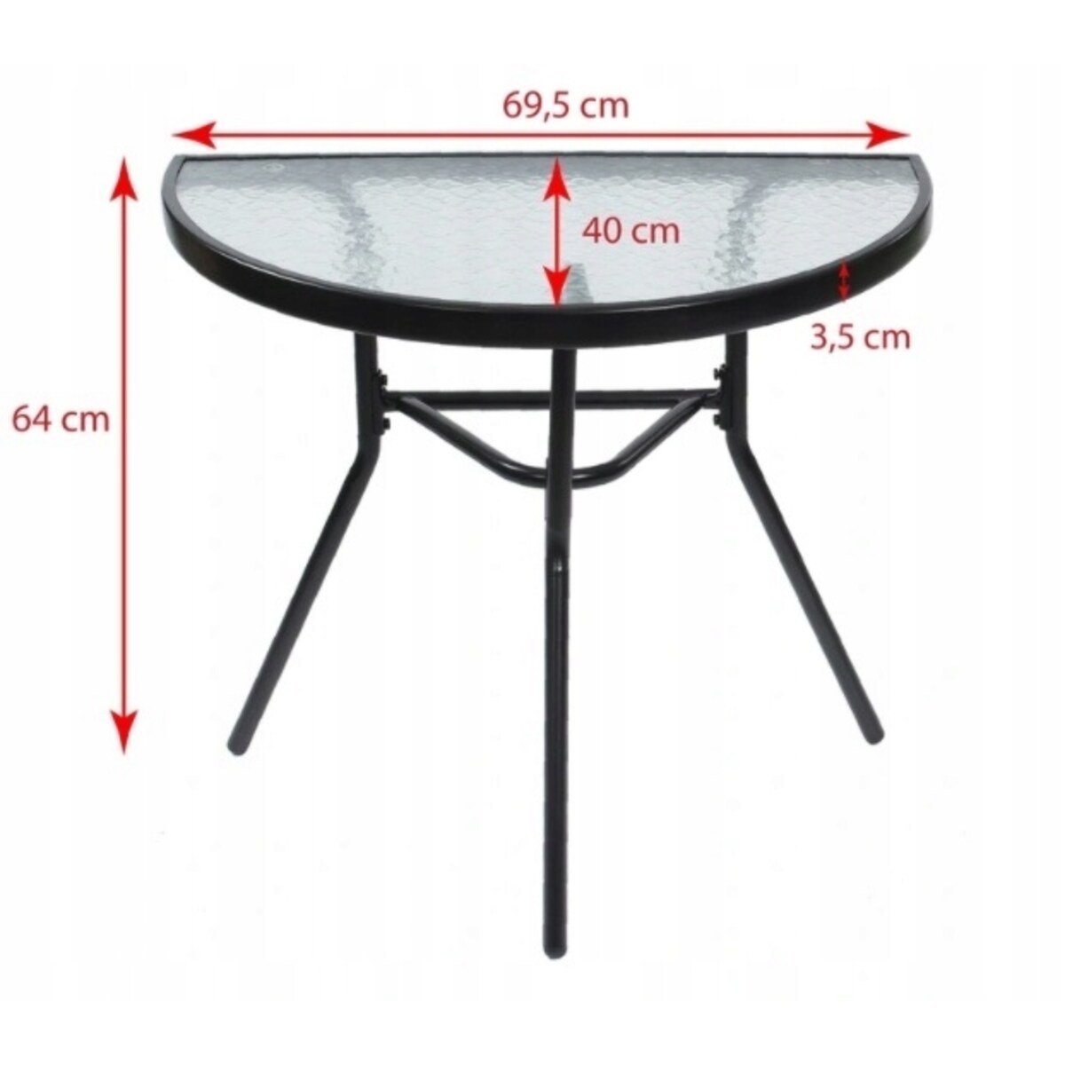 Półokrągły stolik balkonowy ze szklanym blatem