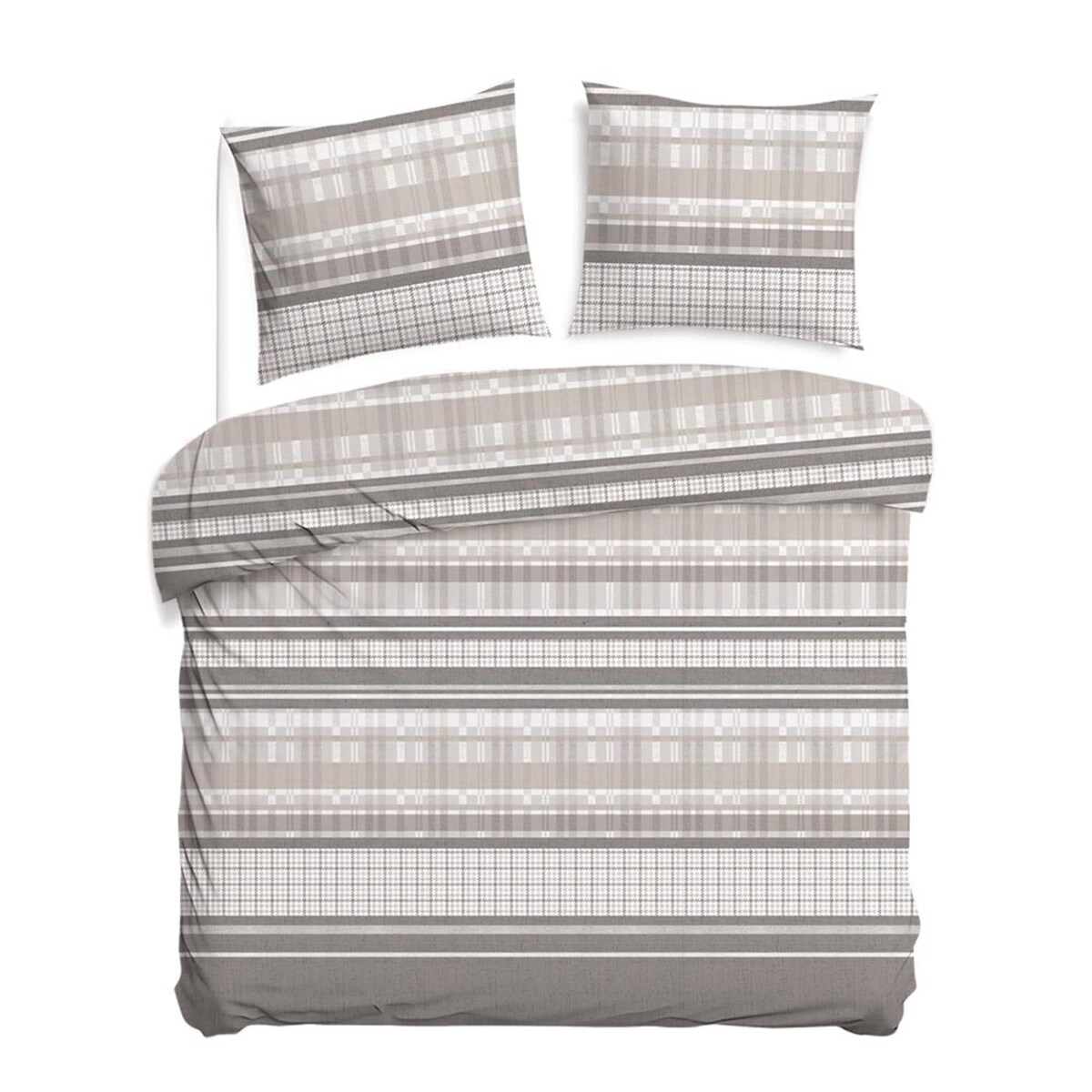 Pościel bawełniana 180x200 Linea w beżowe pasy i kratkę, Cottonlove