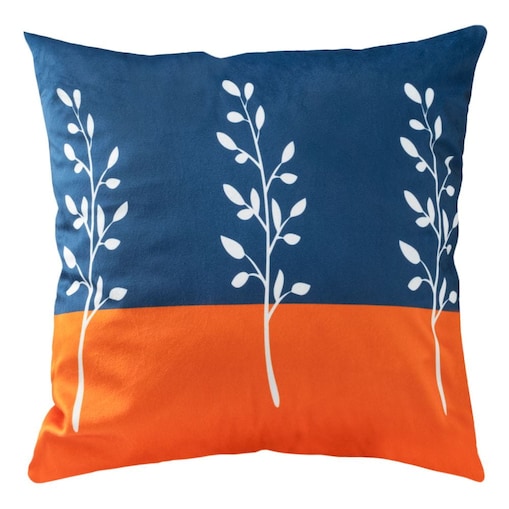 Poszewka dekoracyjna 43x43 granatowo pomarańczowa, gałązki