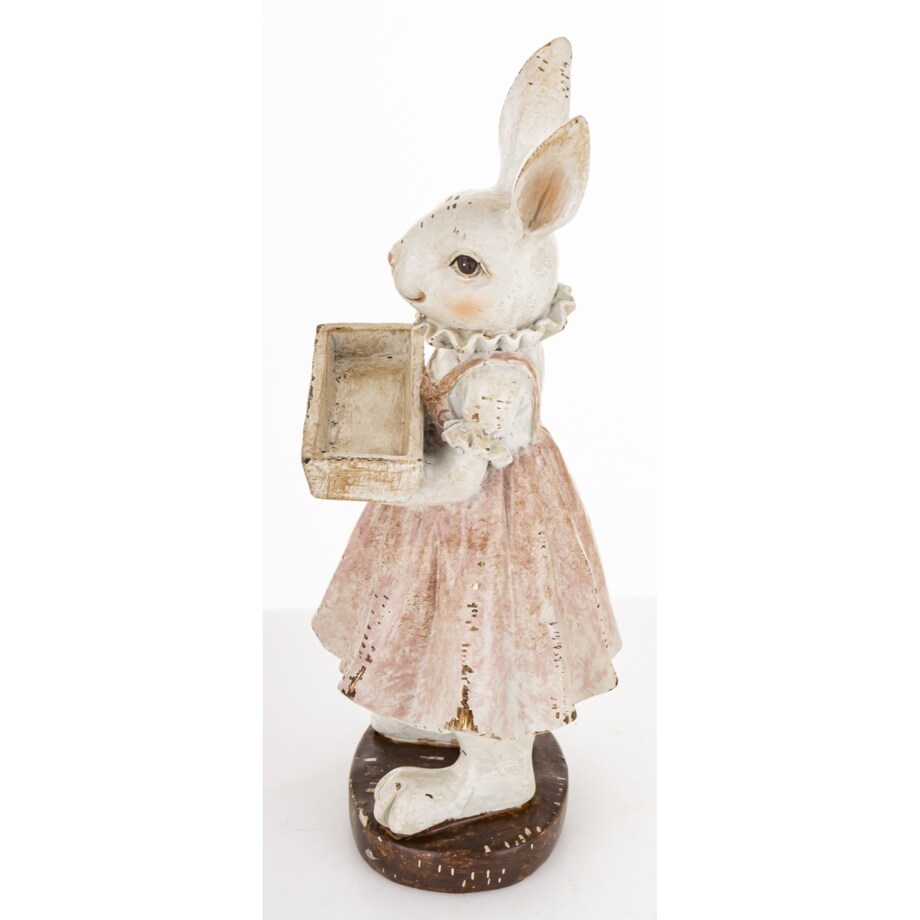 Figurka - króliczka 20x10x8cm AMELIA w jasnej spódniczce ze skrzynką na kwiaty