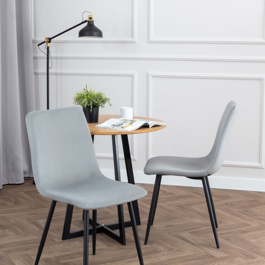 Krzesło tapicerowane welurowe klasyczne szare gładkie do salonu jadalni