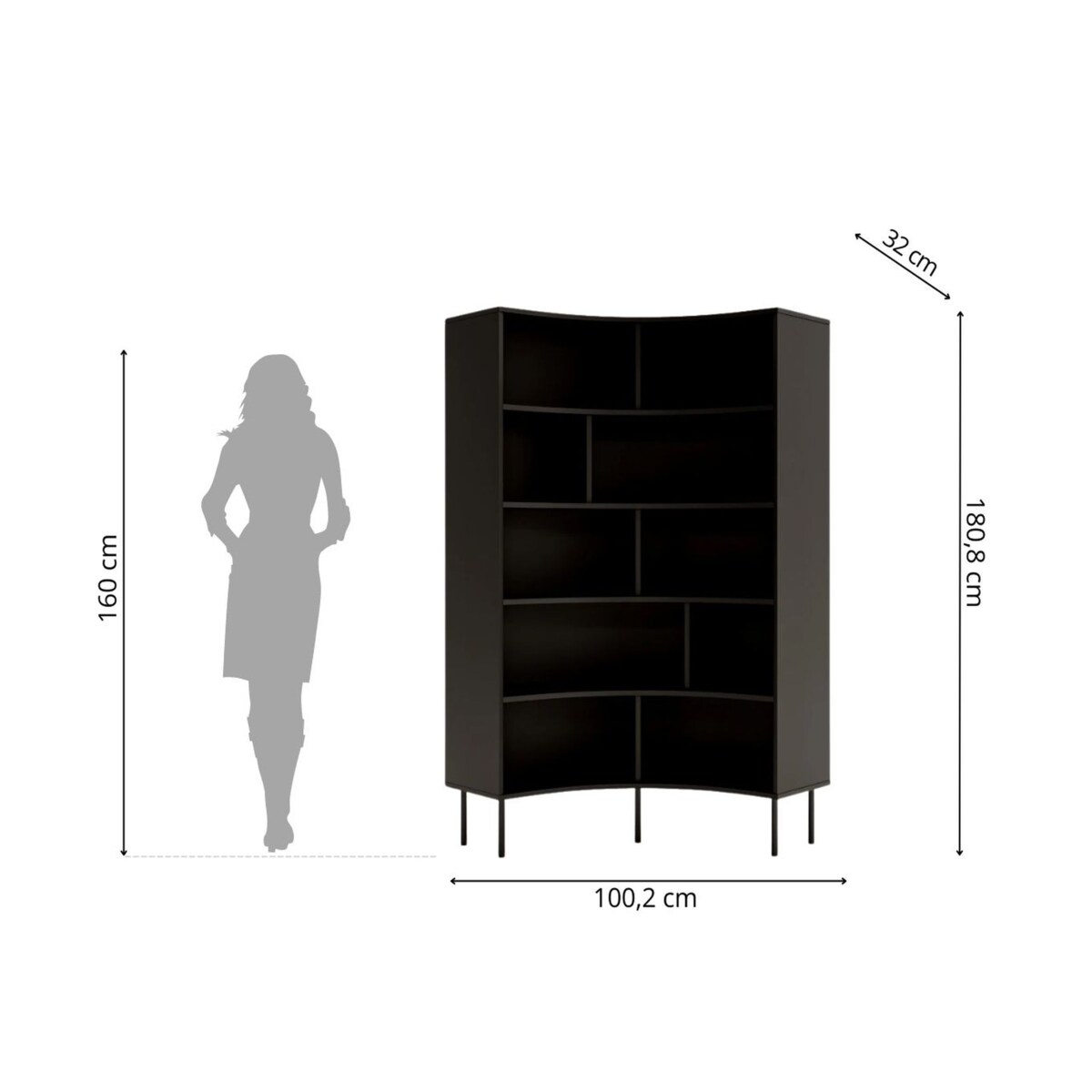 Nowoczesny narożny regał na książki Skandica HORN z czarnymi nogami / czarny