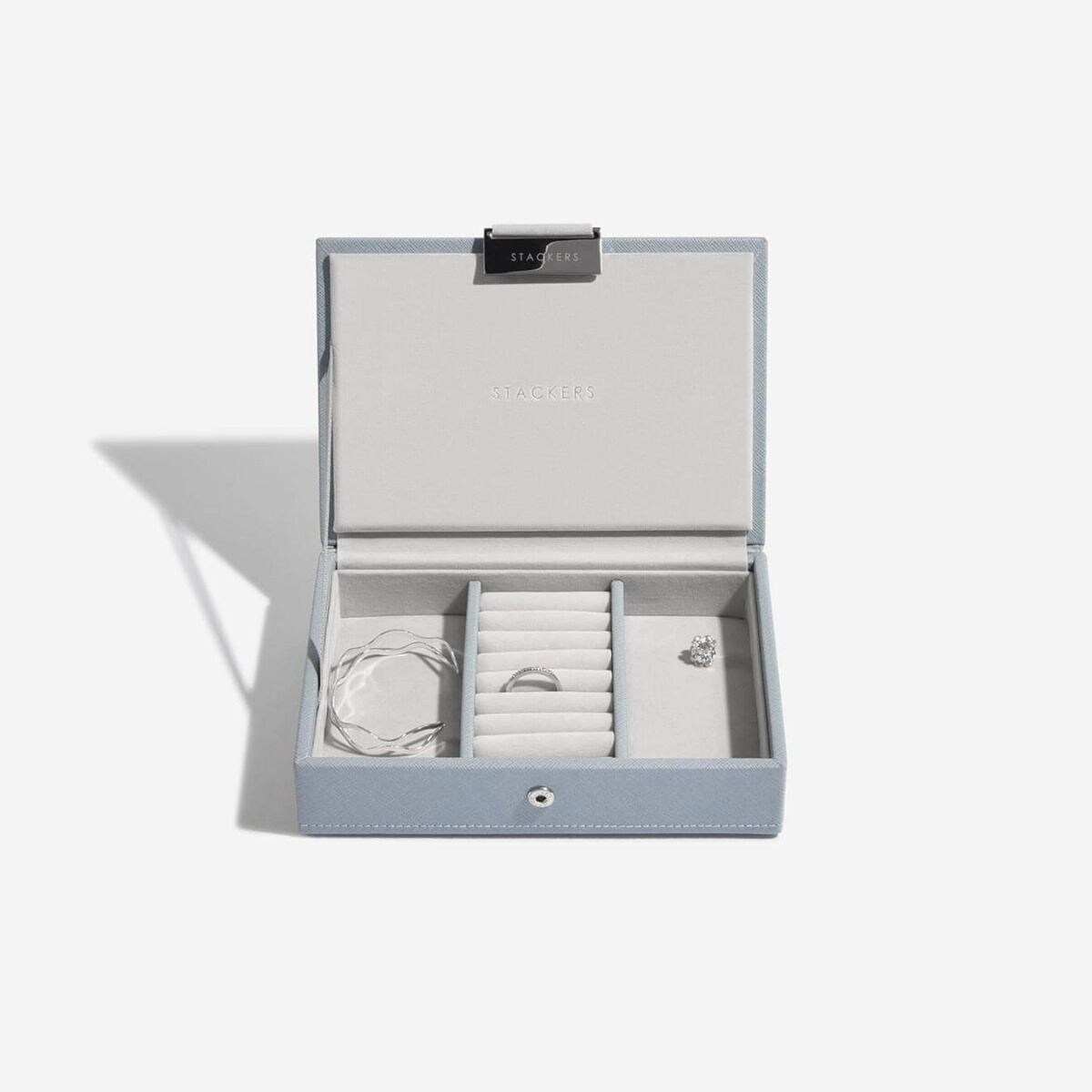 Szkatułka na biżuterię Stackers mini szaroniebieska z pokrywką