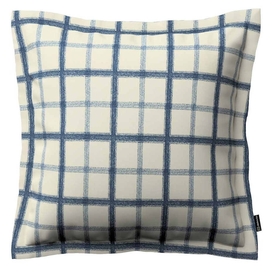 Poszewka Mona na poduszkę 45x45 niebieska kratka tle ecru