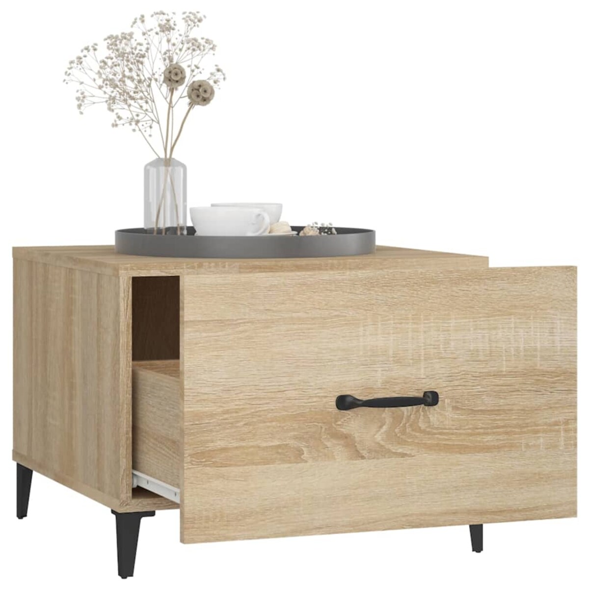 vidaXL Stolik kawowy z metalowymi nogami, dąb sonoma, 50x50x40 cm