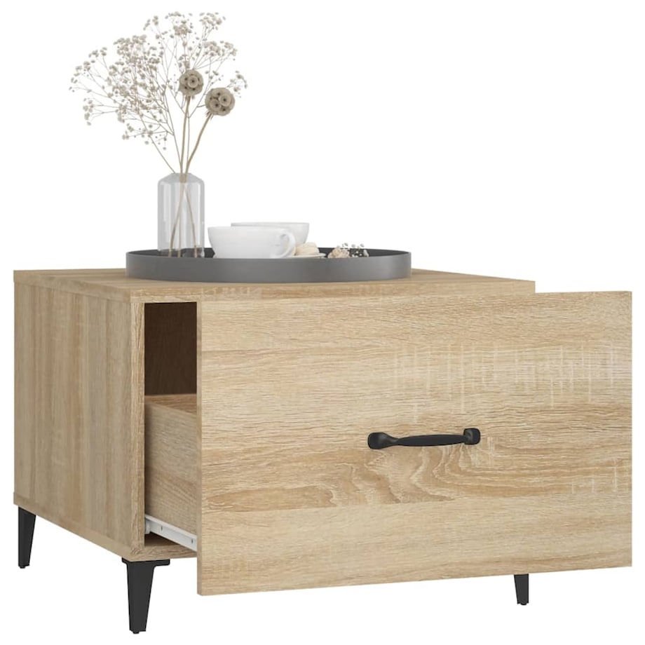 vidaXL Stolik kawowy z metalowymi nogami, dąb sonoma, 50x50x40 cm