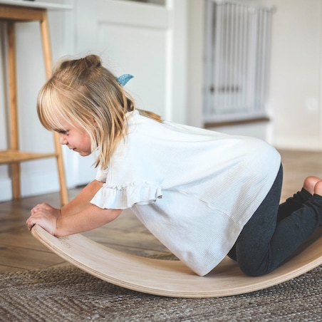 MeowBaby® Deska do Balansowania z filcem 80x30cm dla dzieci. Balance Board biały z filcem jasnoniebieskim