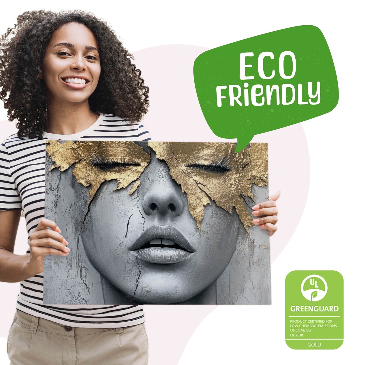 Obraz Do Sypialni Beton Abstrakcja Kobieta Portret Elementy Złota 70x50cm