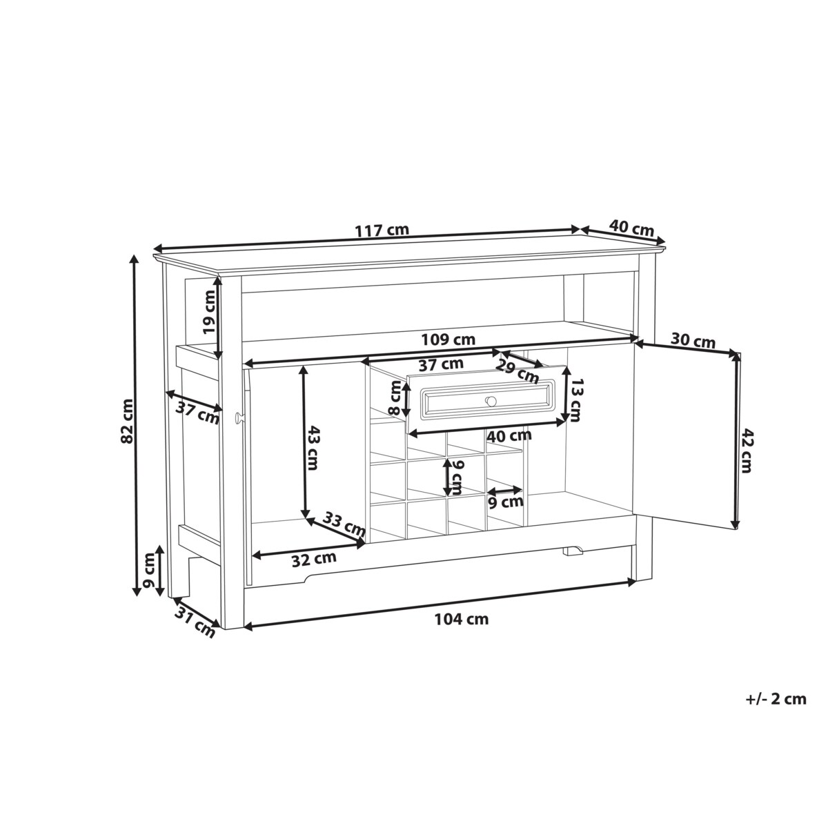 Szafka z półką na wino dwudrzwiowa czarna TIMBOON