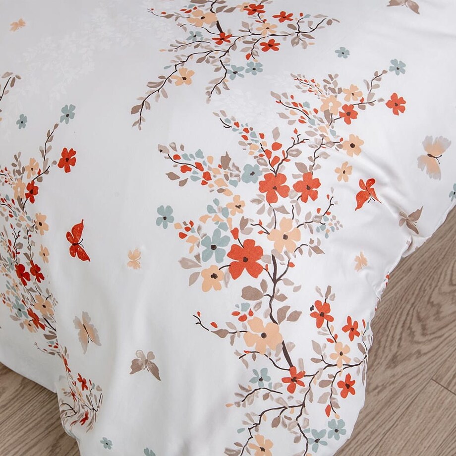 Pościel satyna bawełniana 160x200 Exclusive Ela biała w pomarańczowe kwiatki