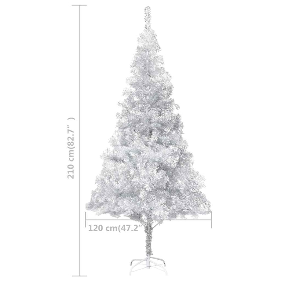 vidaXL Sztuczna choinka z lampkami i bombkami, srebrna, 210 cm, PET
