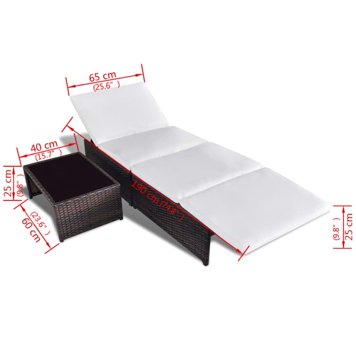 vidaXL Rozkładane fotele ogrodowe ze stolikiem, 2 szt., brązowe