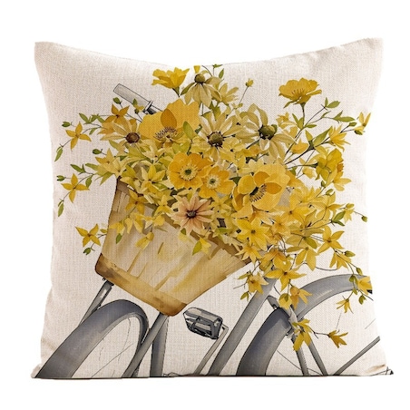 Lniana poszewka na poduszkę 45 x 45 cm z nadrukiem żółte kwiaty POD238