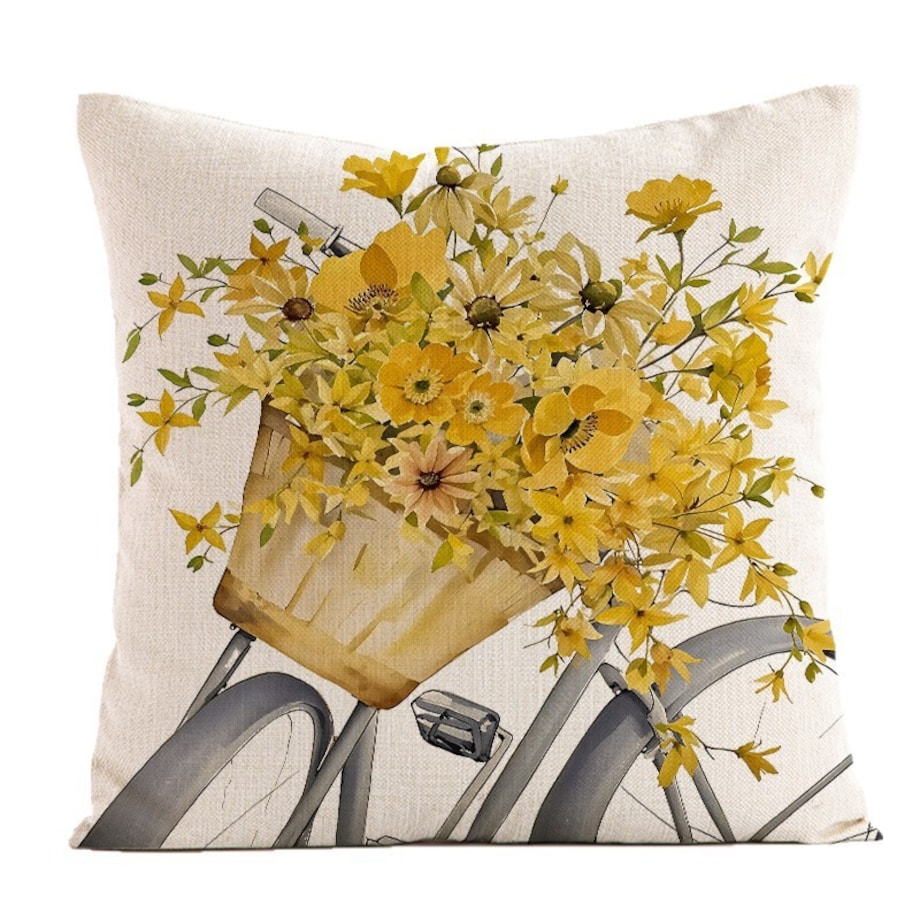 Lniana poszewka na poduszkę 45 x 45 cm z nadrukiem żółte kwiaty POD238