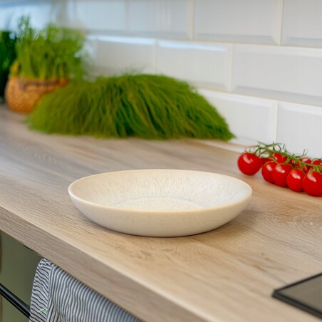TALERZ DESEROWY 20cm GŁĘBOKI ceramiczny obiadowy beżowy na ciasto okrągły