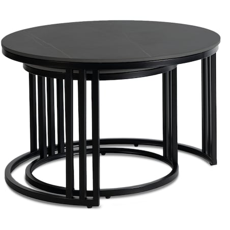 Stolik Kawowy Okrągły Ceramiczny Czarny Marmur Ława Glamour 2w1 JERRY