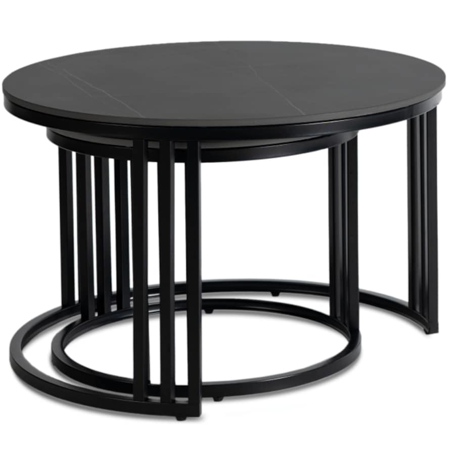 Stolik Kawowy Okrągły Ceramiczny Czarny Marmur Ława Glamour 2w1 JERRY