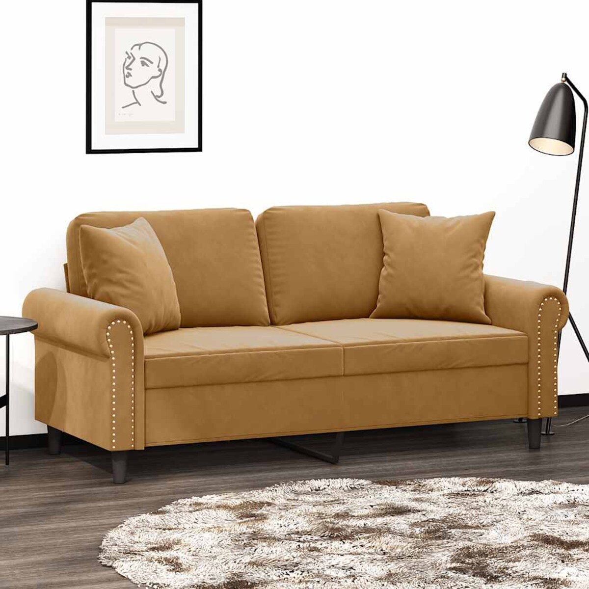 vidaXL 2-osobowa sofa z poduszkami, brązowa, 140 cm, aksamit