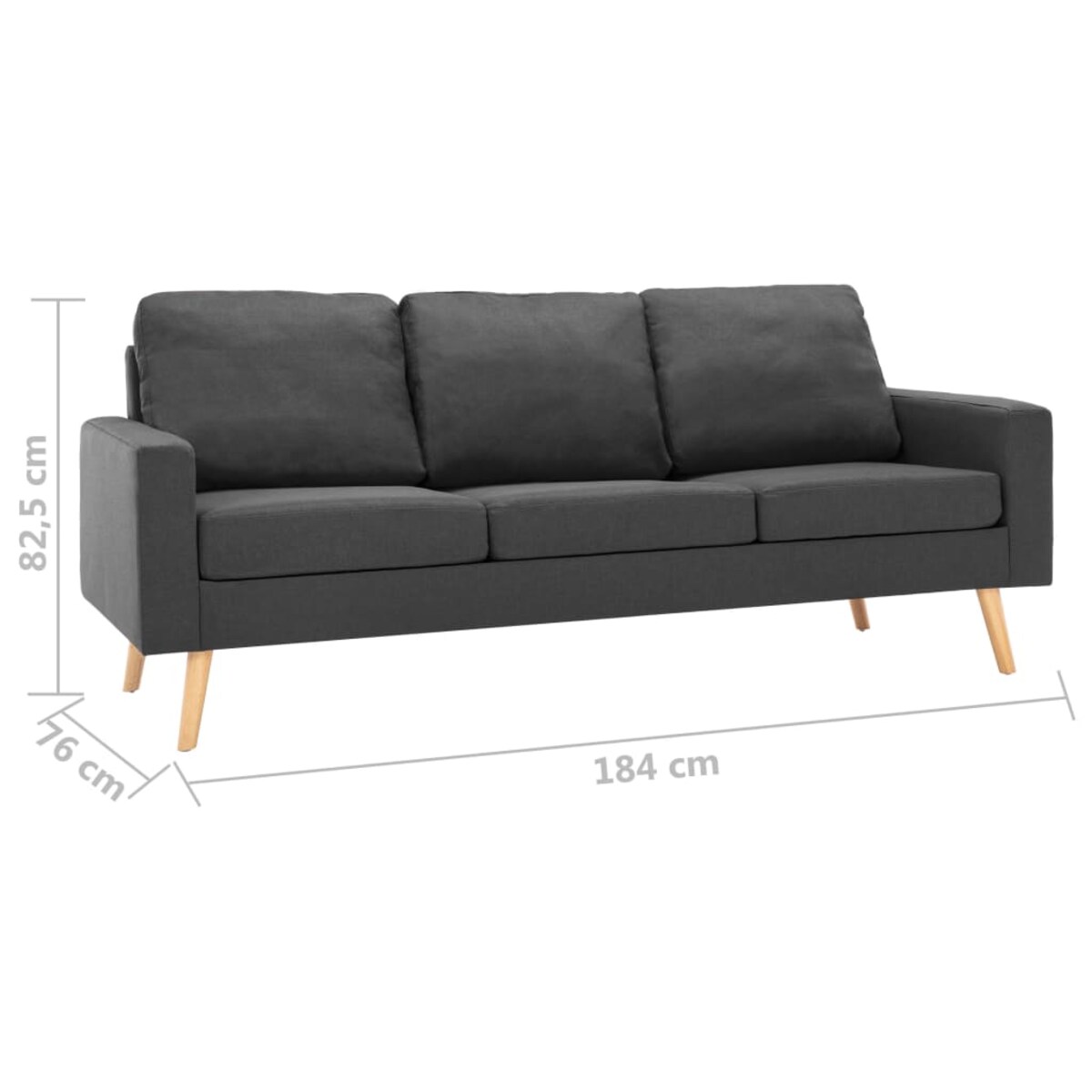 vidaXL 3-osobowa sofa, ciemnoszara, tapicerowana tkaniną