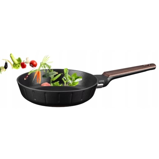 Patelnia tradycyjna do smażenia TOSCANA 20 cm czarna ALUMINIOWA brąz rączka