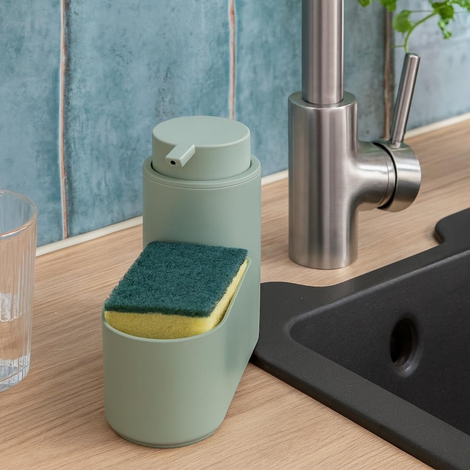 Dozownik na mydło 300 ml i gąbkę 14,5x7,4x16,5 cm MAMUTA szałwia