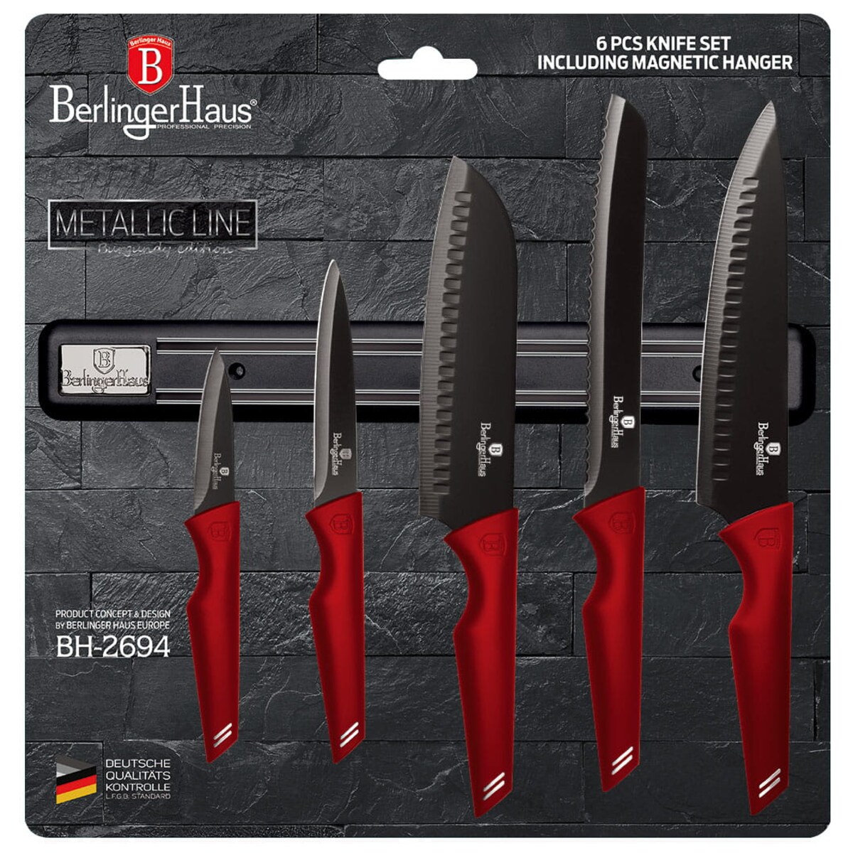Zestaw noży z listwą magnetyczną 6 elementów BERLINGER HAUS Burgundy