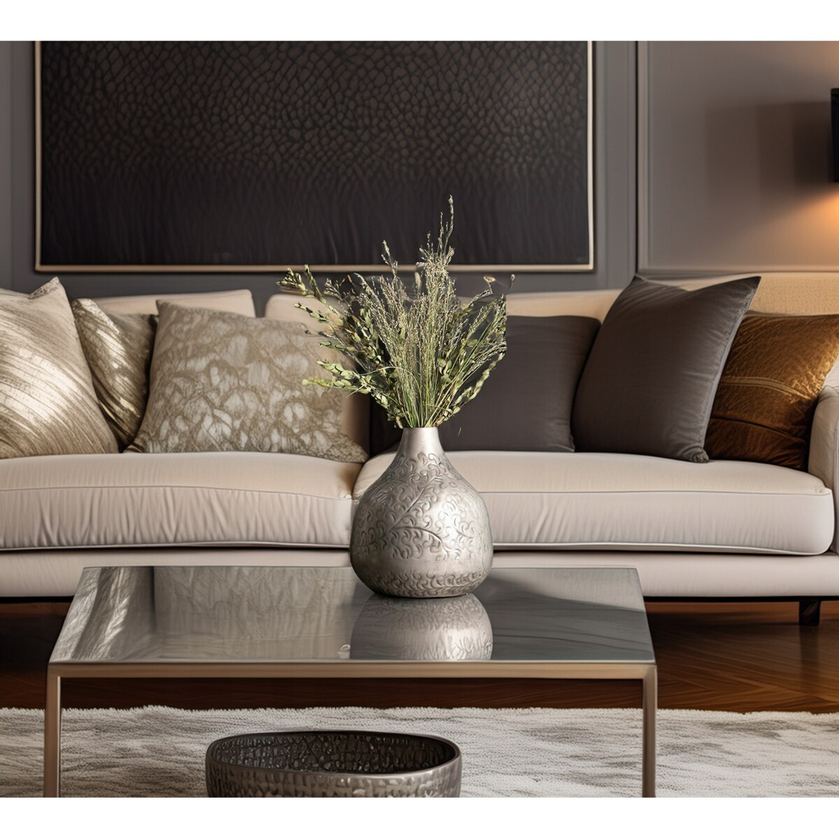 WAZON NA KWIATY BUKIET SREBRNY LOFT DUŻY 35cm metalowy matowy do gałęzi