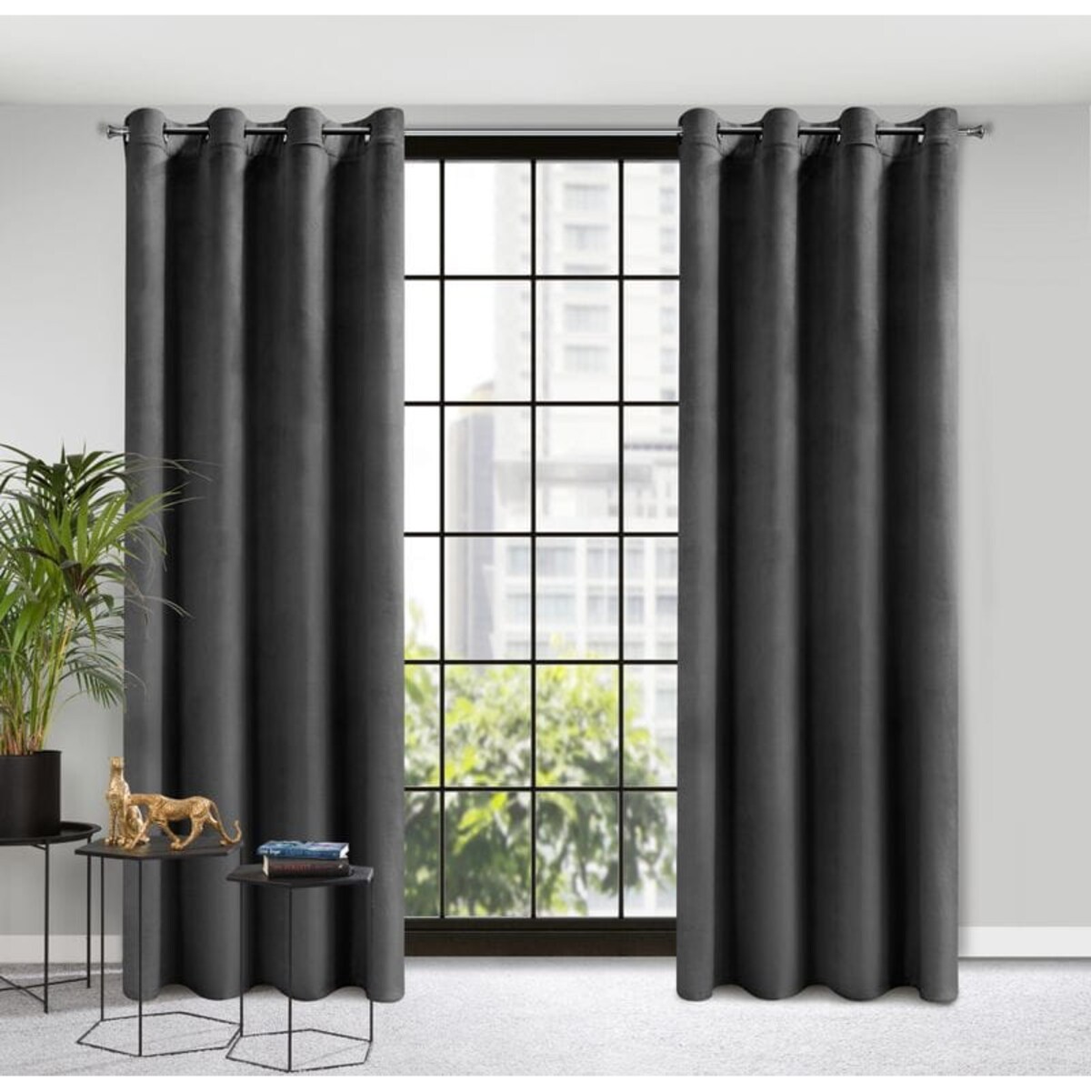 Zasłona Przelotki Welwet Welurowa 140 x 250 cm Czarna Gotowa Eurofirany