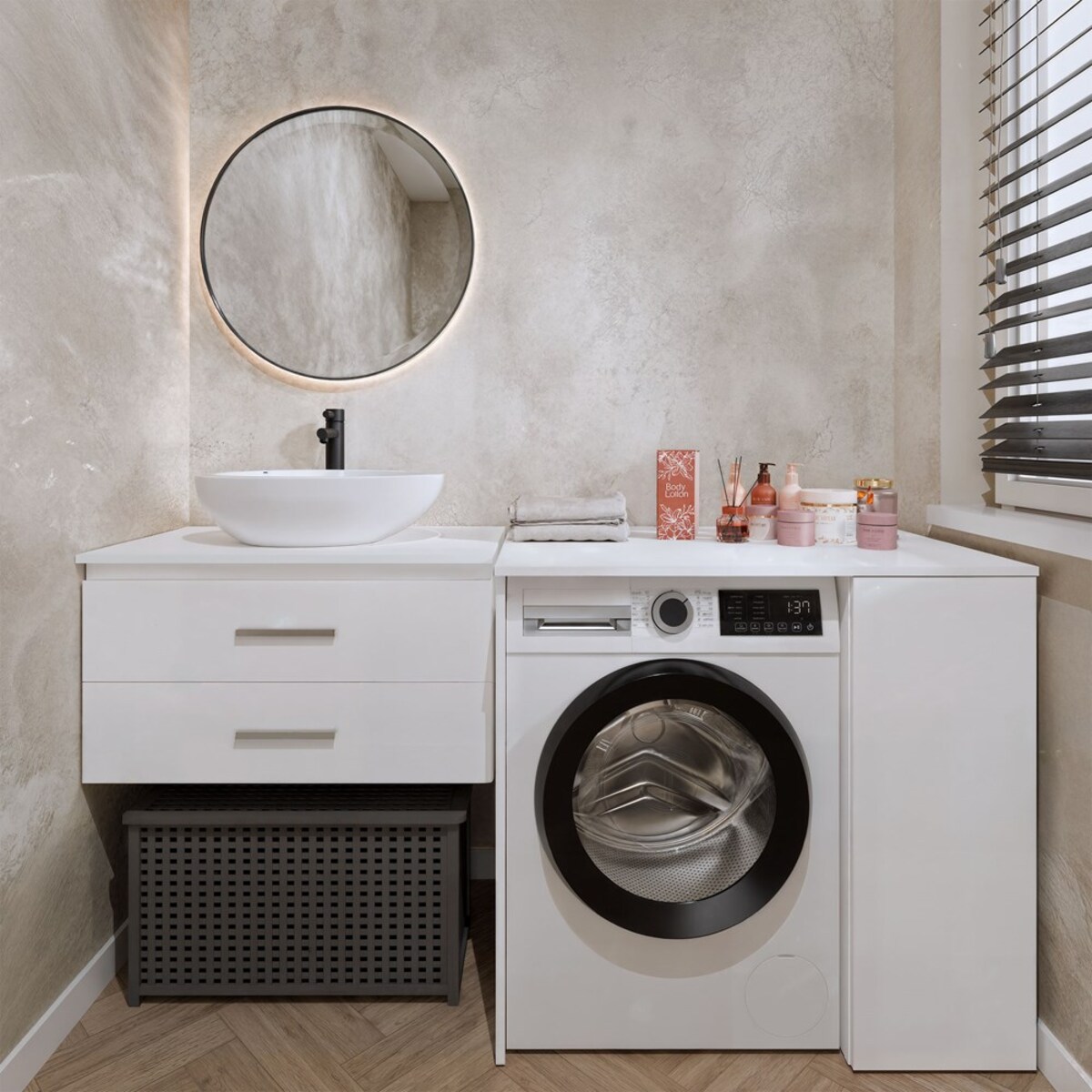 Szafka Na Pralkę Łazienkowa Z Drzwiami POLA NP 1D BIEL 2 Półki